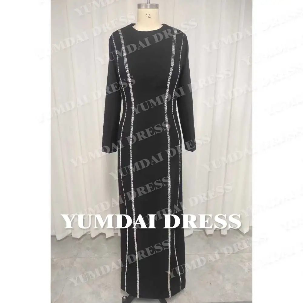 YUMDAI Black Rhinestone Luxury Women\'s Party Dress High-end Formal Stage Performance Evening Gown 2023 Haute Couture Long Dress