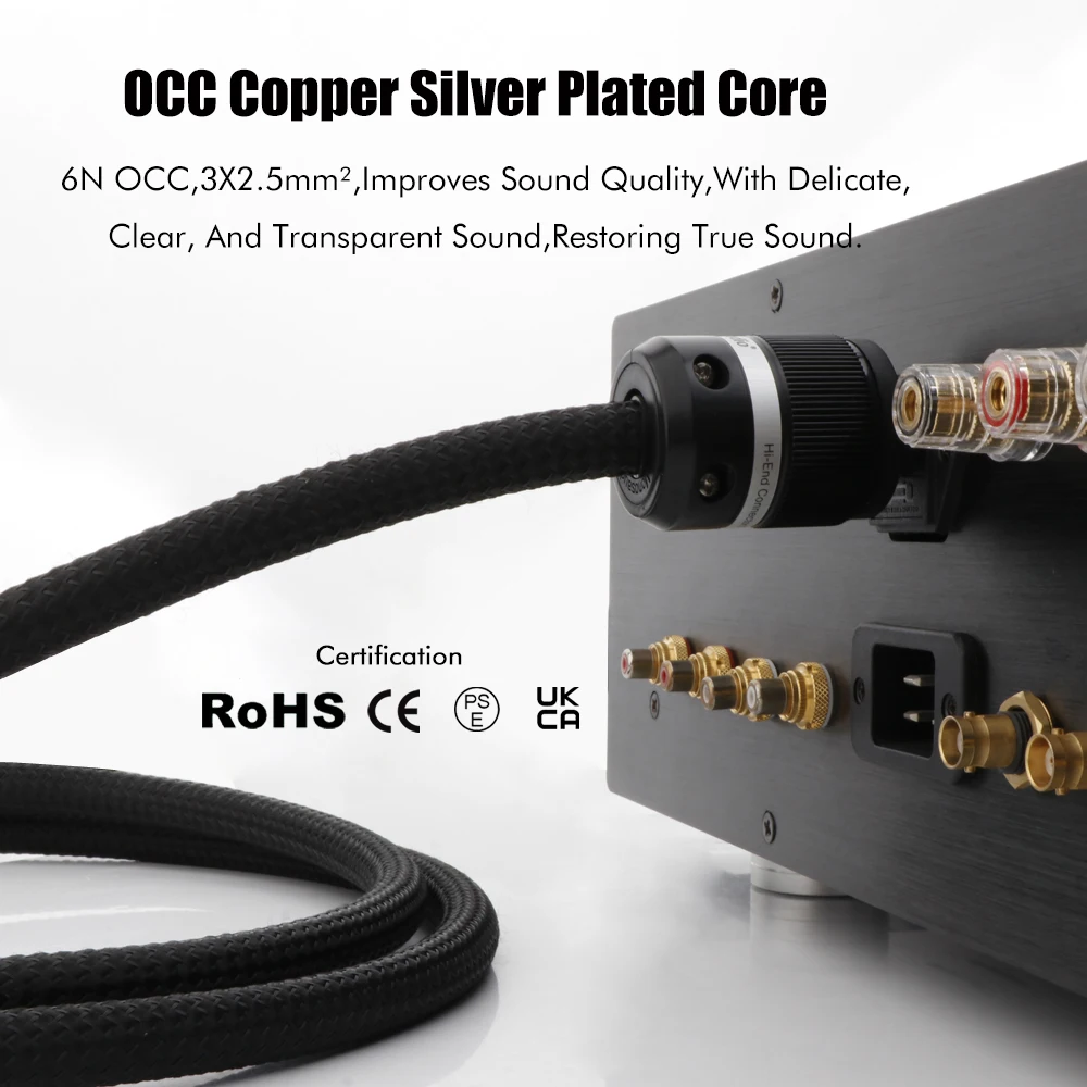 Monosaudio HiFi Power Cord 52 Core High Quality Copper OCC Braided Power Cable dedicated Speaker Tube Amplifier and CD Decoder