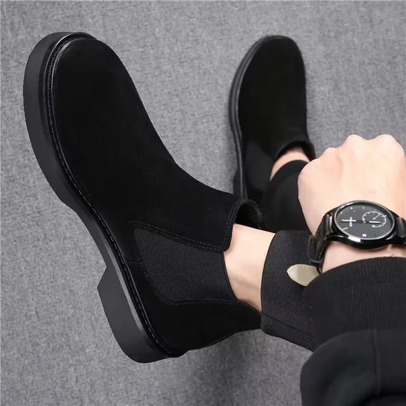 mens luxury fashion chelsea boots black trend platform shoes cow suede leather ankle boot cool streetwear autumn winter botas