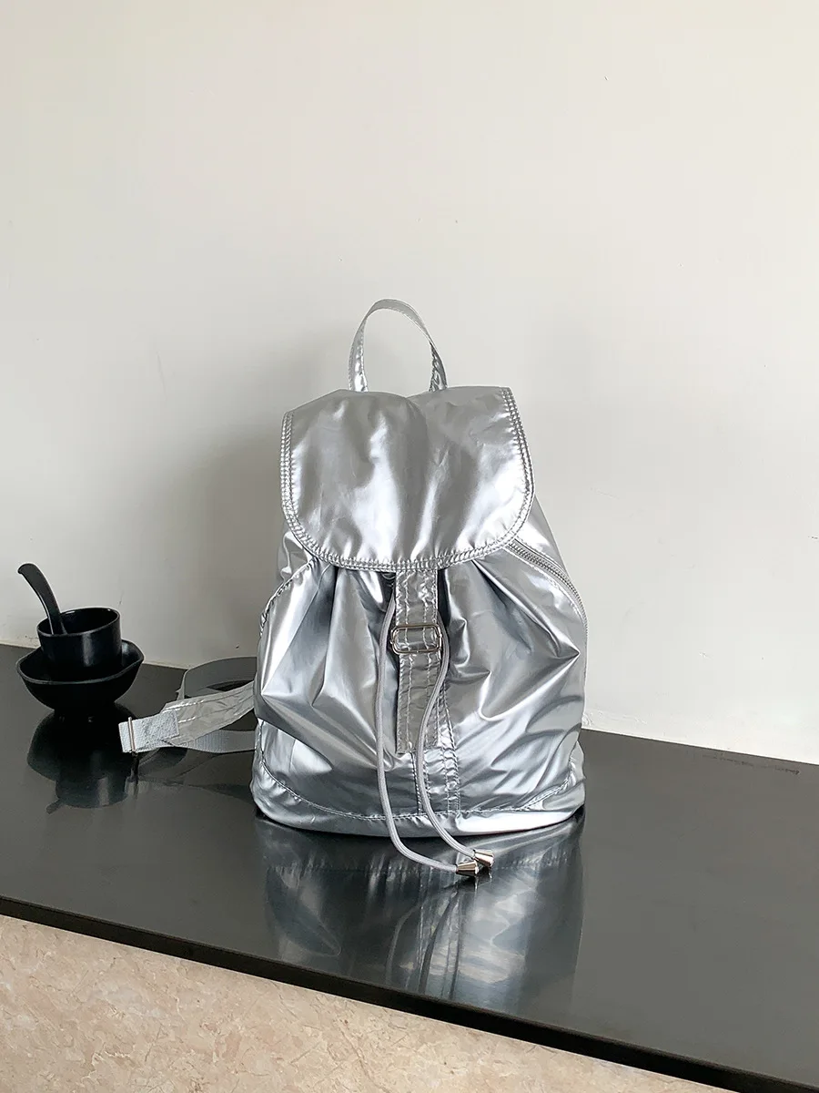 Metallic Silver Drawstring Backpack, Water-Resistant Lightweight Daypack, 14\'\' Amazon.com: Lohol Water Resistant Backpack with Mulitiple  main image 3