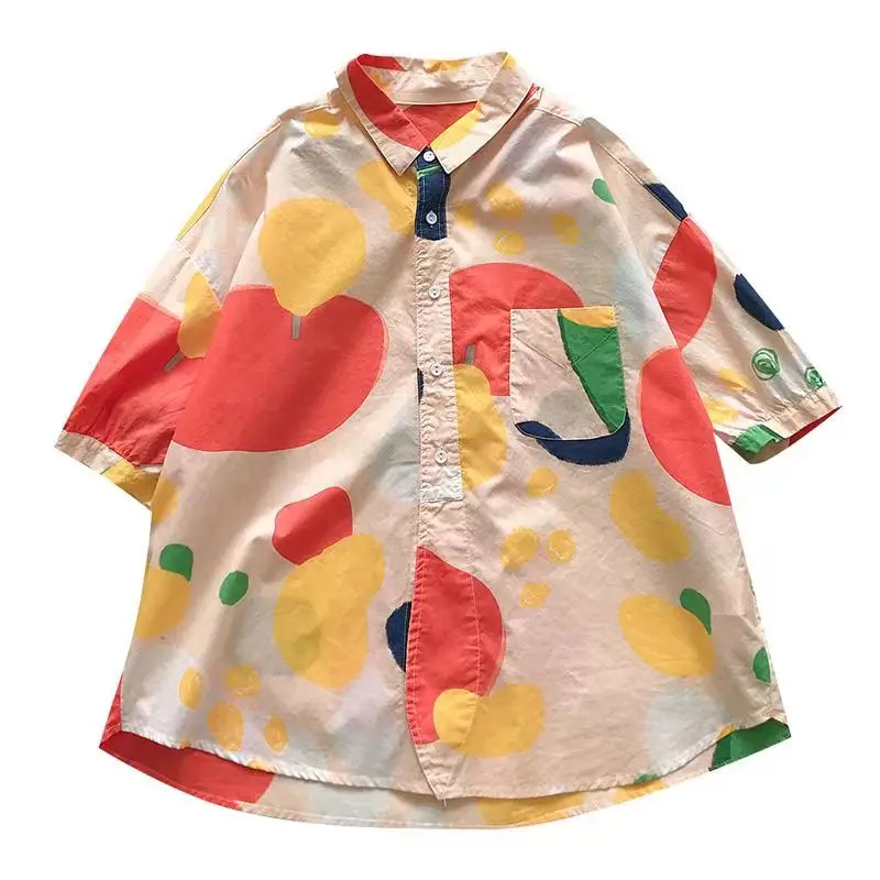 Kemeja dan Blus Cetak untuk Wanita, Atasan Bergaya Korea, Blus Longgar Berlengan Pendek, Pakaian Sastra, Baru, Musim Panas JJ1115