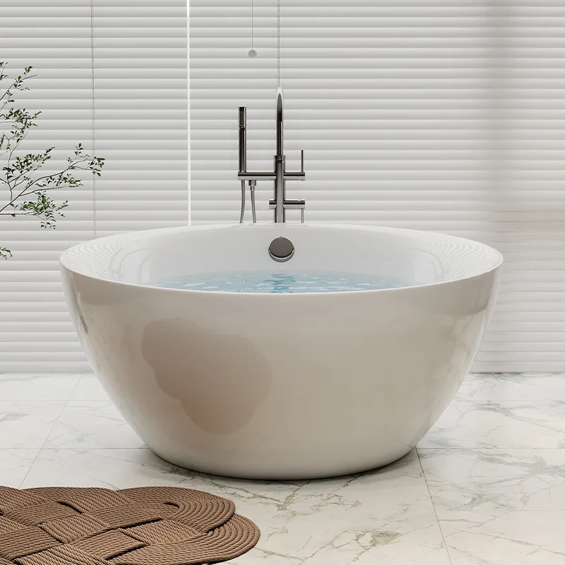 Round Acrylic Freestanding Bathtub, 1-Piece Seamless Design, Large Capacity for 2 People, Hotel Home Use