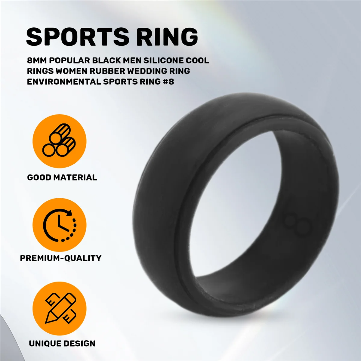 NN89R 8 мм популярные черные мужские силиконовые крутые кольца женские резиновые обручальные кольца экологическое спортивное кольцо # 8
