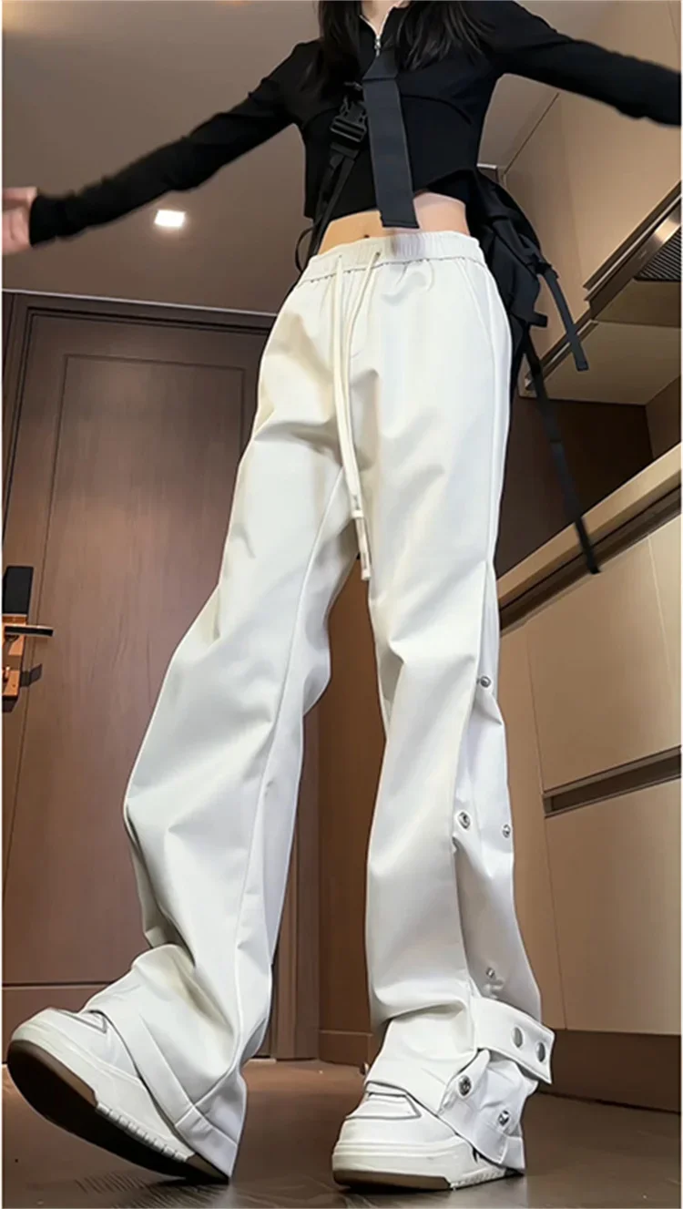GELITAYIN Korean Fashion High Waist Drawstring Cargo Pants Women 2025 Wide Leg Baggy Trousers Y2k Streetwear Oversize Sweatpants