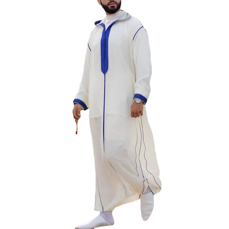 White Muslim Slim Fit Mens Thobe Robe Shirt