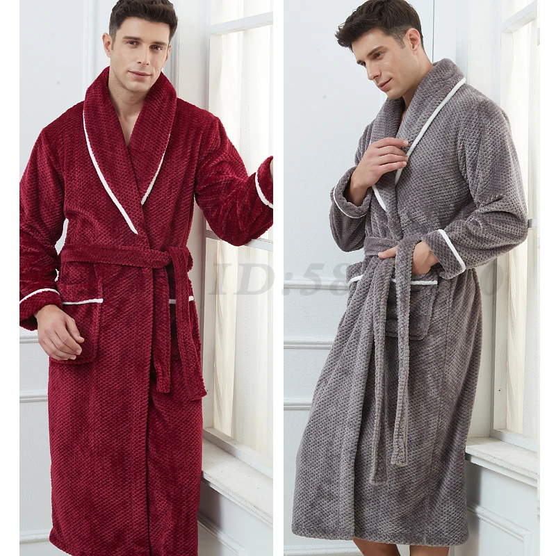 Soft Coral Fleece Sleepwear Big Size 4XL Flannel Men Robe Autumn Winter Thick Kimono Bathrobe Couple Home Clothes Lounge Wear