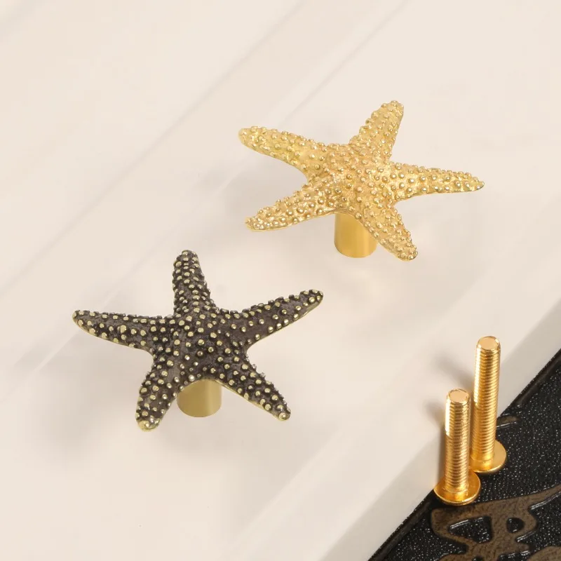 2Pcs Nordic Fresh American European Children's Wardrobe Brass Door Handle Hook Ocean Sea Star Creative Door Handle