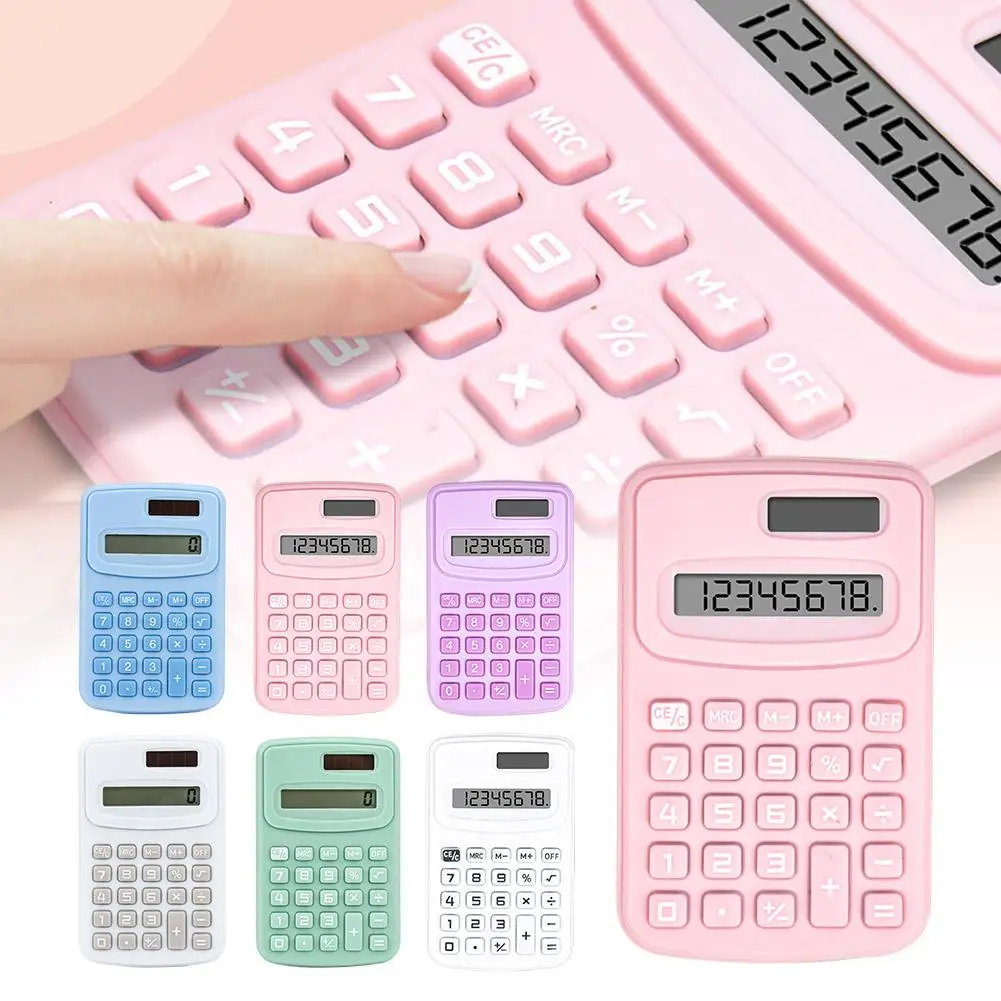 Calculadora Solar pequeña de 8 dígitos, calculadora portátil, calculadora electrónica LCD bonita para el hogar y la Oficina para niños, calculadora de escuela primaria