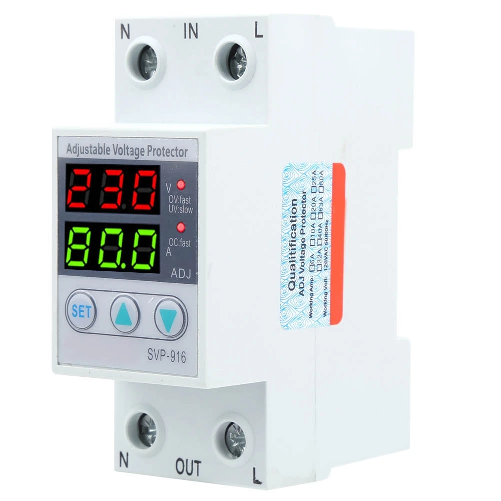SVP‑916 100‑130VAC Adjustable Over and Under Voltage Protector Delay Reset Protector40A