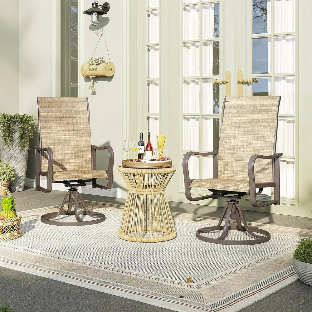 2-Piece Swivel Rocking Patio Chairs Set with Textilene Fabric, Brown Outdoor Lawn Chairs