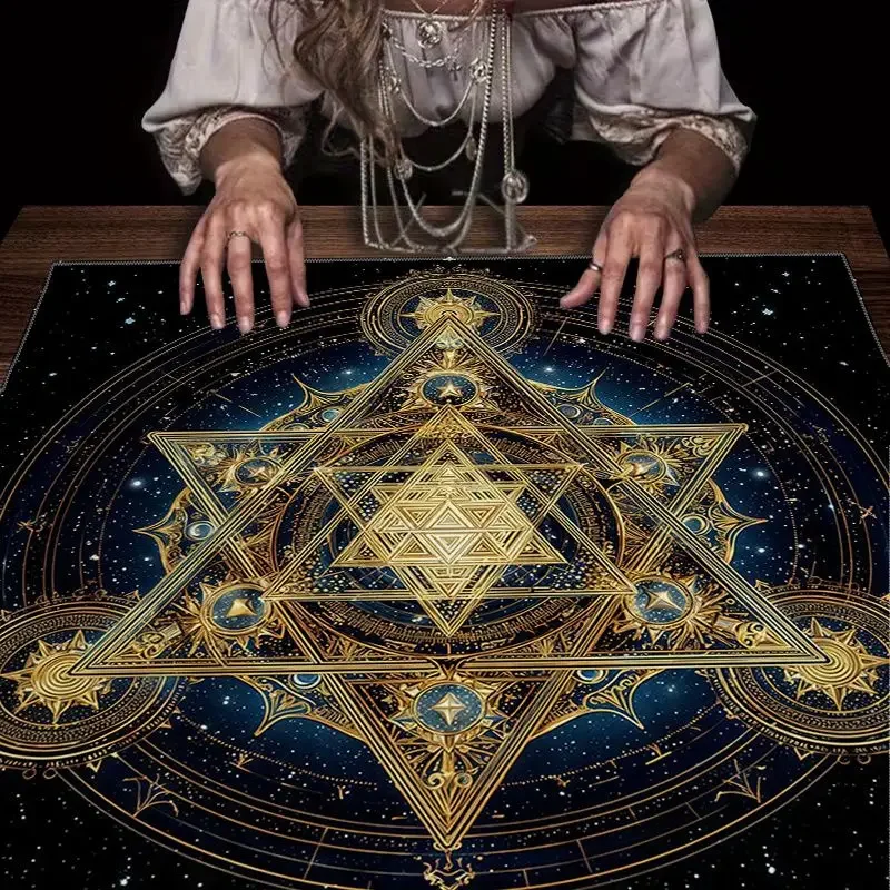 VIKAMA Gilded Hexagram Star Universe Magic Tarot Tablecloth Altar Divination Spiritual Underworld Divination Desktop Layout