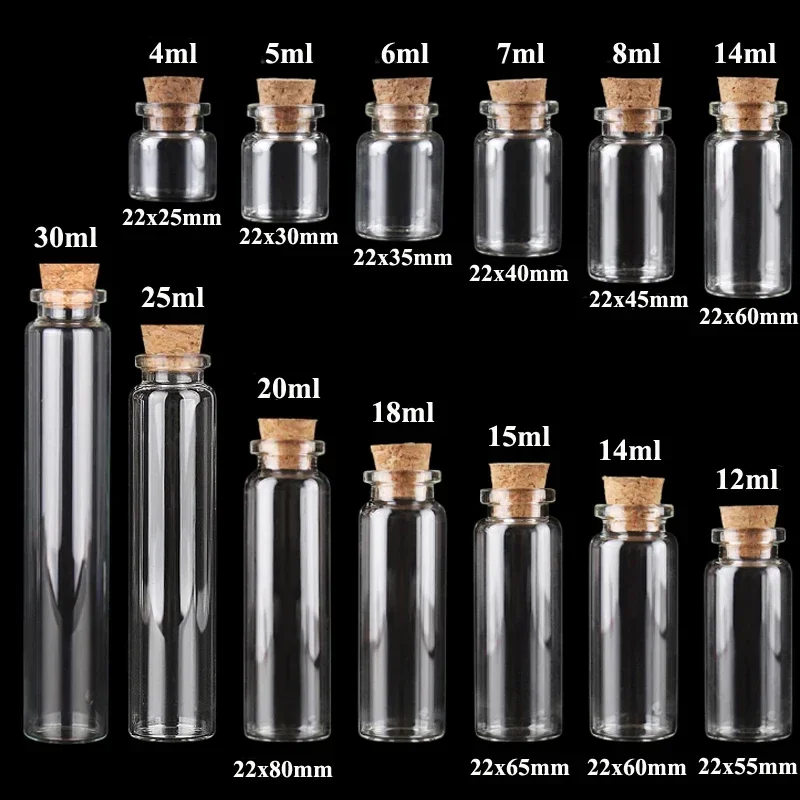 5-10pcs Glass Mini Wishing Bottle Cork Bottles Empty Sample Jars Home Decoration DIY Jewelry Pendants Cork Stopper Storage Vial