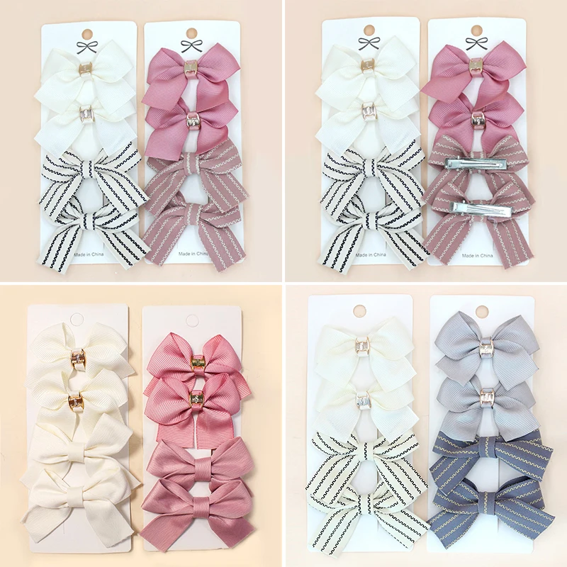 

2Set=8Pcs Kids Fabric Hair Clips Pink Bow Children Hairpins No Harm Baby Hair Accessories Princess Girl Barrettes Headwear Gifts