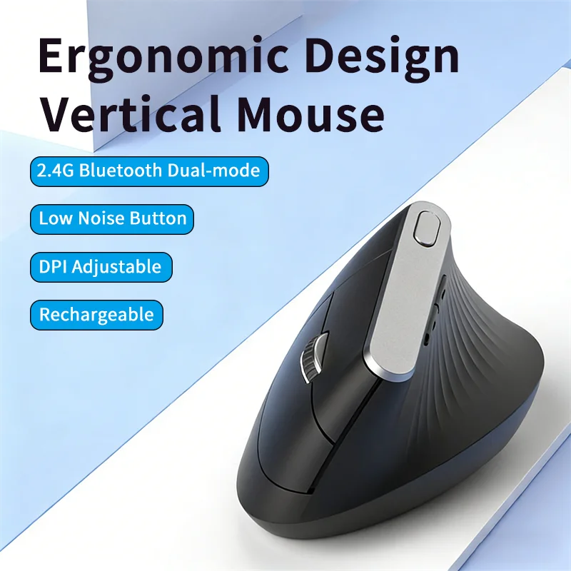 

Rechargeable Dual-mode Vertical Mouse Ergonomics Design 2.4G Bluetooth Rechargeable DPI Button For Big Hand Office Use Mause