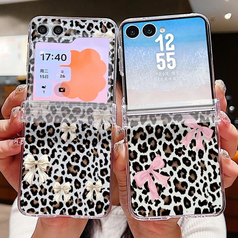 Leopard Print Pattern Folding Phone Case For Samsung Galaxy Z Flip 8 7 6 5 4 3 Clear PC Cover For Samsung Z Flip8 Flip7 FE Flip6