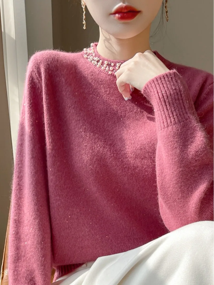 Korean Sle Loose Slimming Sequin Base irt Women's Autumn Winter Faionable Inner Wear plus Size Knitted Sweater Outerwear