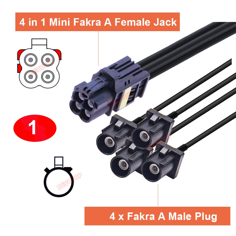 BEVOTOP A-Type 4-in-1 MINI FAKRA to 4 FAKRA A Male/Female connector Wire Harness RSBG Type 4-Core Mini Fakra Cable