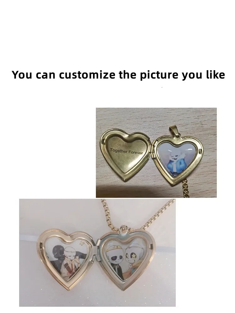 Customizable Game UNDERTALE Romantic Heart Photo Frame Necklaces Can Be Opened Lovers Friend Pendant Jewelry Xmas Gifts