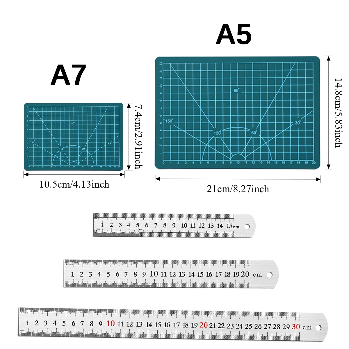 15/20/30cm Stainless Steel Ruler + Cutting Mat – Multi-Standard Woodworking Tool (Durable, Portable, Corrosion-Resistant)