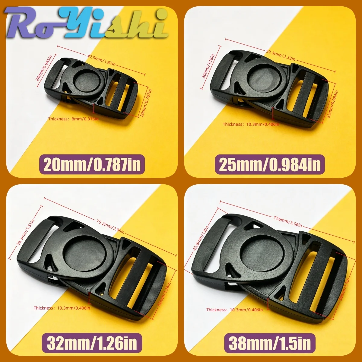 Swing Head Swivel Plastic Side Release Buckle Adjustable Webbing Strap Center Buckle 20mm 25mm 32mm 38mm