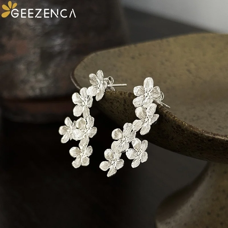 GEEZENCA نحى مجوهرات 925 فضة ثلاثية الأبعاد قرط صغير زهري المرأة لذيذ مصمم العصرية بيان القرط هدية حفلة
