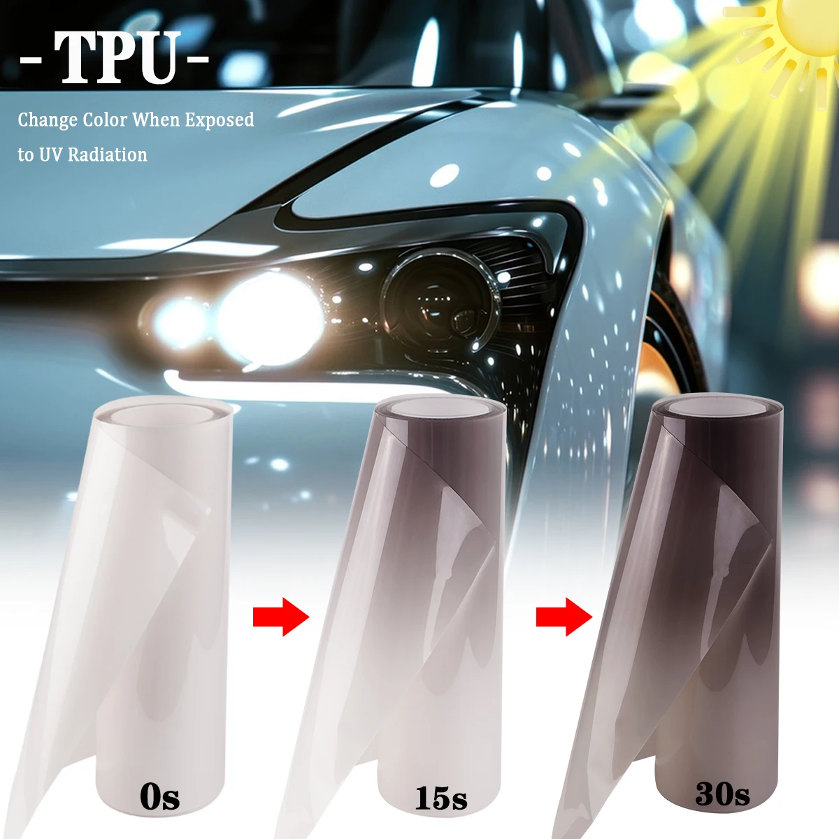PPF TPU Car Intelligent Photochromic Clear to Black Headlight Protective Film 40cm Scratch Repair Headlight Protection Sticker