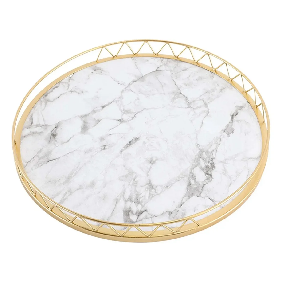 Round Household Simple Snack Dried Fruit Plate Small Dry Tea Table Tabletop Storage Light Luxury Marble Pattern Tray,B,L