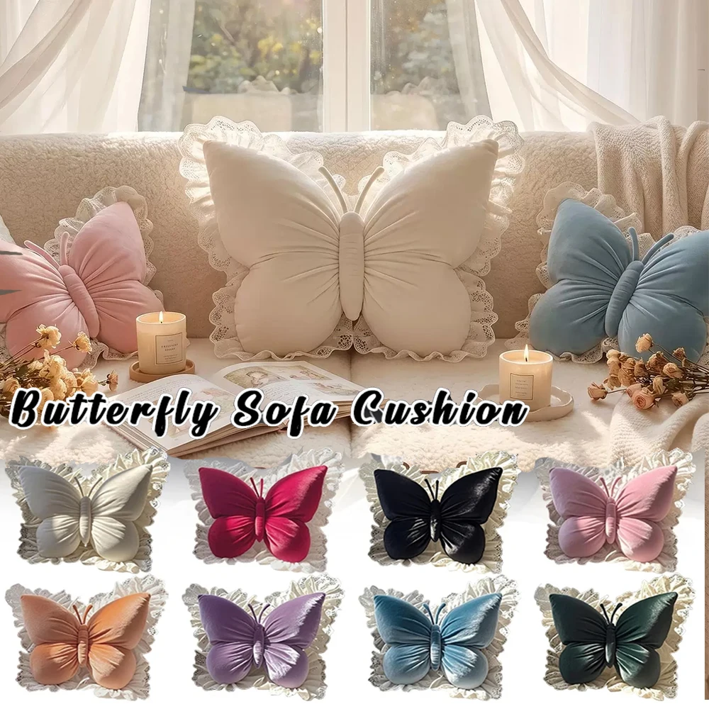 Butterfly Shape Throw Pillow Bow Lace Backrest Office Pillow Cute Princess Living Room Bedroom Car Sofa Cushion Home Decoration