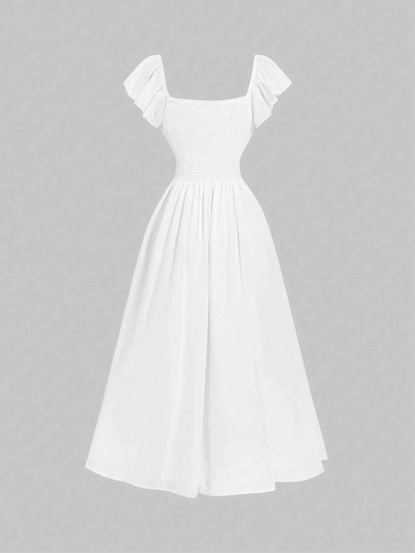 

Белое винтажное женское платье макси с рюшами и рукавами-фонариками, А-силуэт, длина в пол