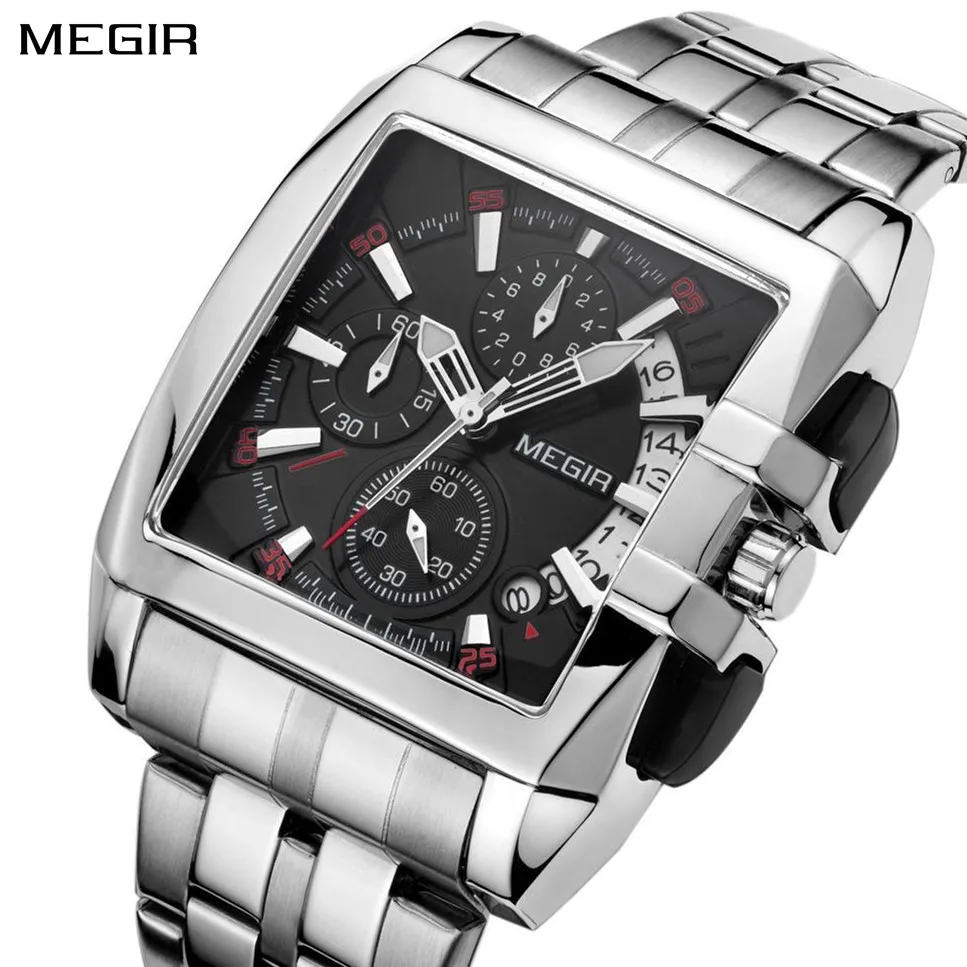

MEGIR мужские часы с хронографом, роскошные мужские деловые повседневные часы, водонепроницаемые кварцевые наручные часы из нержавеющей стали, Reloj Hombre 2018