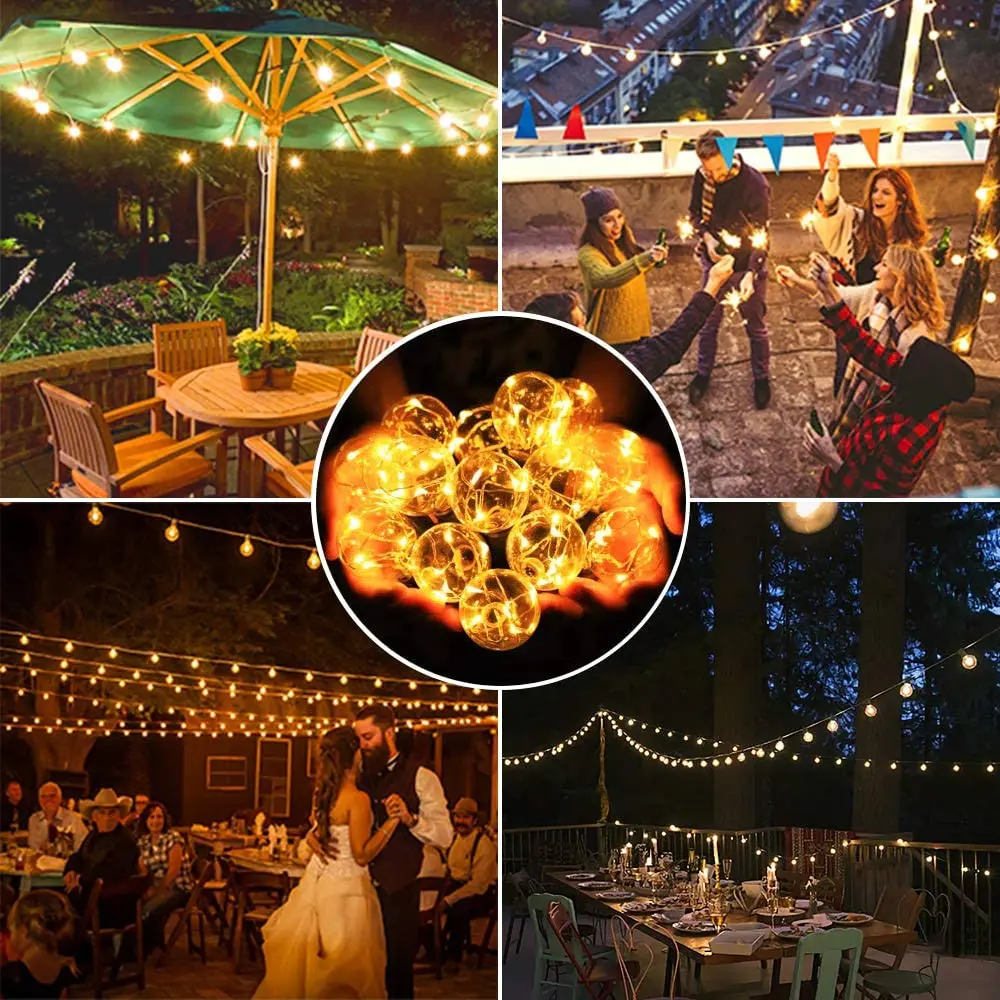 Impermeável Jardim Garland LED String Lights, Luzes solares ao ar livre, 32 lâmpadas com 8 modos e controle remoto, Quintal Party Deco, 11.7m, G40