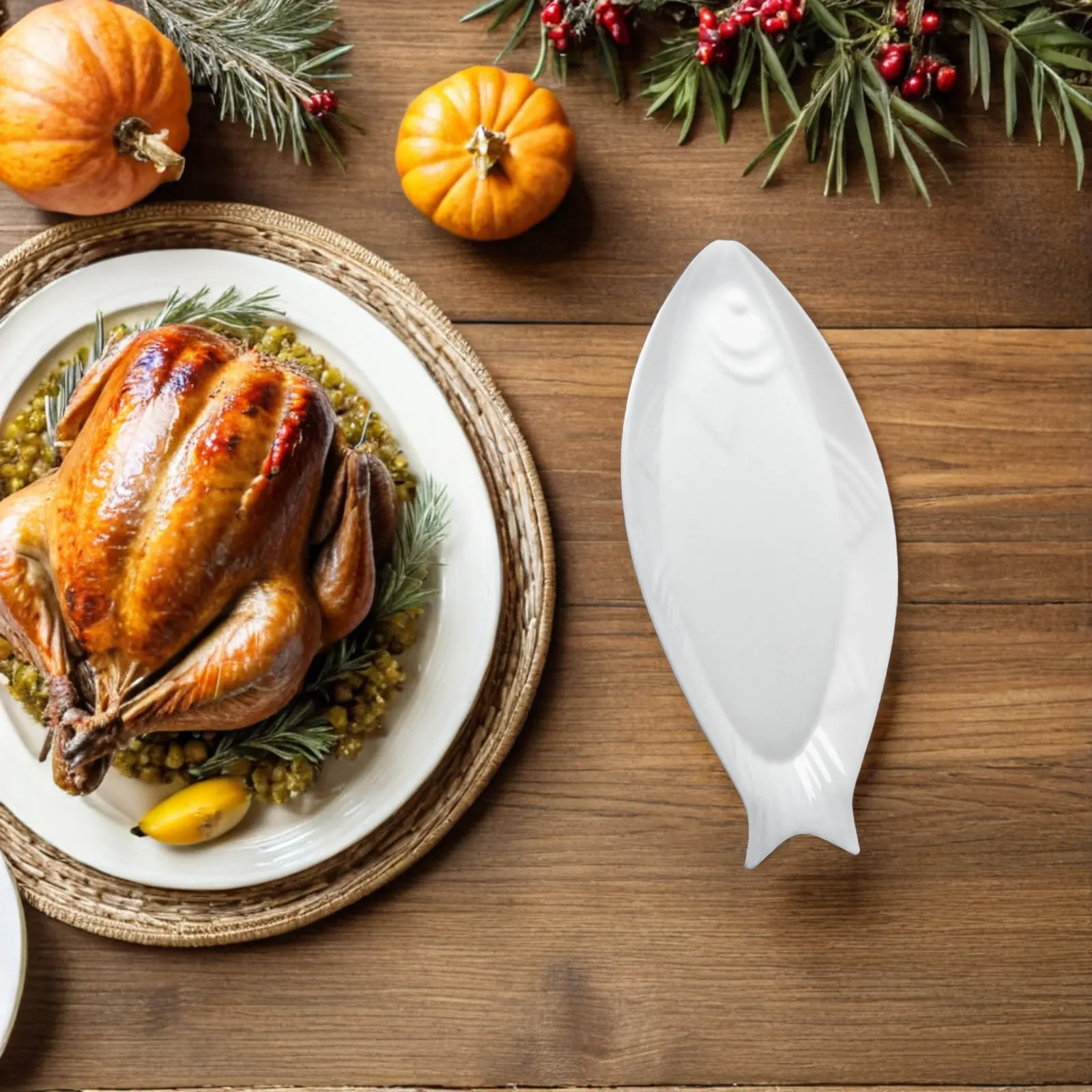 

Premium Ceramic Serving Platter Dish Perfect Fish Steaming Plate Dessert Snack Server Tabletop Centerpiece for Wedding Home