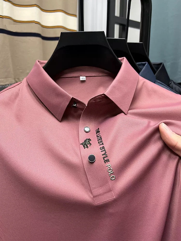 Summer Business High-End High Quality Short Sleeve Polo Shirt Lapel Collar New Men Fashion Casual No Trace Printing