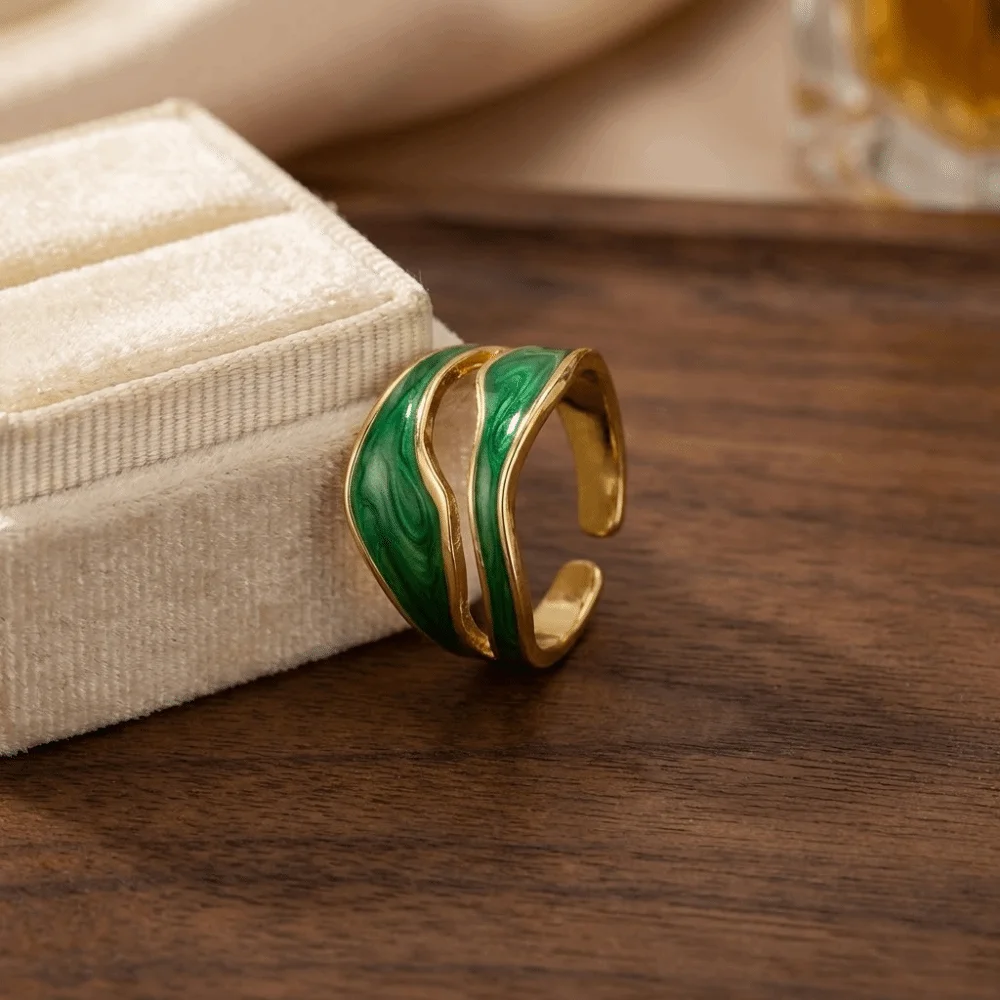 Fashion Vintage Style Adjustable Ring Irregular Shape Enamel Geometric Ring White Color Alloy Metal Ring Girl