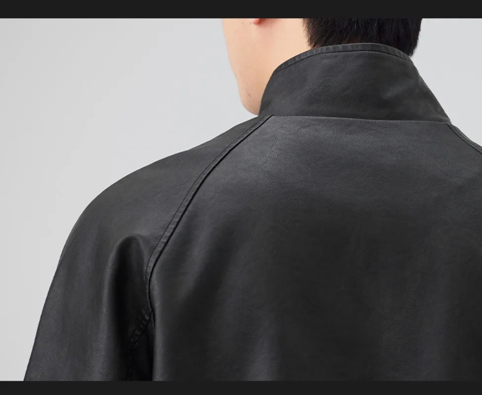 Men's Jackets,Autumn New Stand-up Collar Retro Locomotive Leather Jacket Trendy Jacket Men's New Casual Coat Leather Jacket Coat