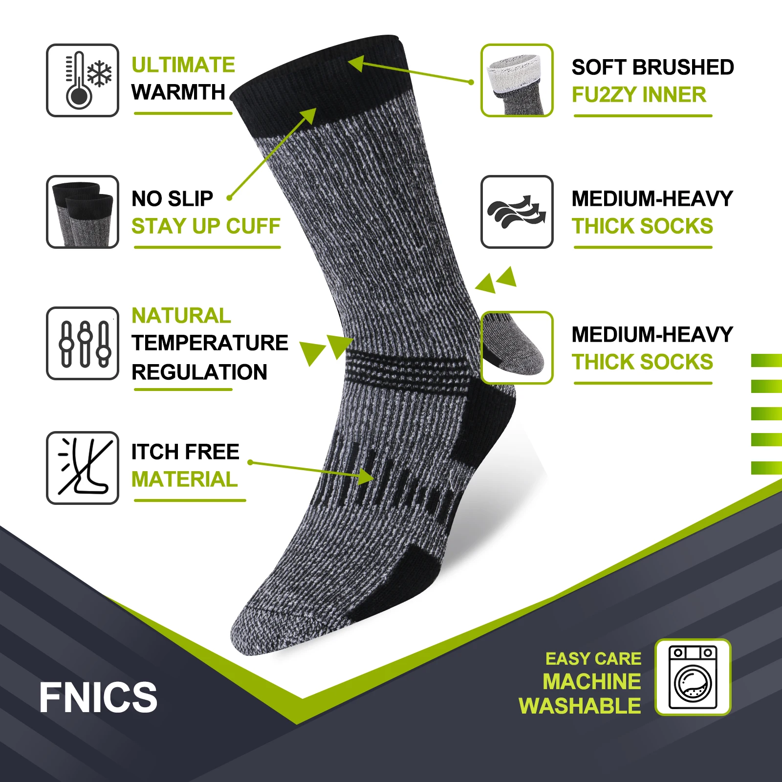 3 Pairs Men Women Merino Wool Crew Socks Thickened Thermal and Warm Socks for Winter Work Outdoor Hiking Running Sports Large