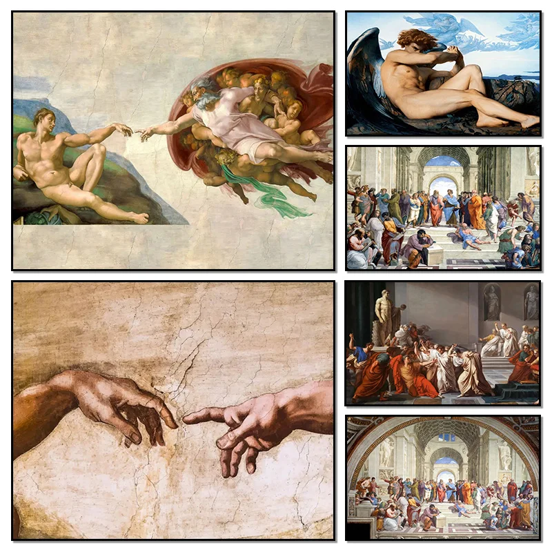 Pósteres de la creación de Adam de Miguel Ángel caído, pintura en lienzo e impresiones, arte de pared, imágenes HD, decoración del hogar para sala de estar