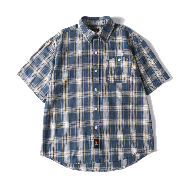 

Japanese vintage washed yarn-dyed checked short-sleeved shirt