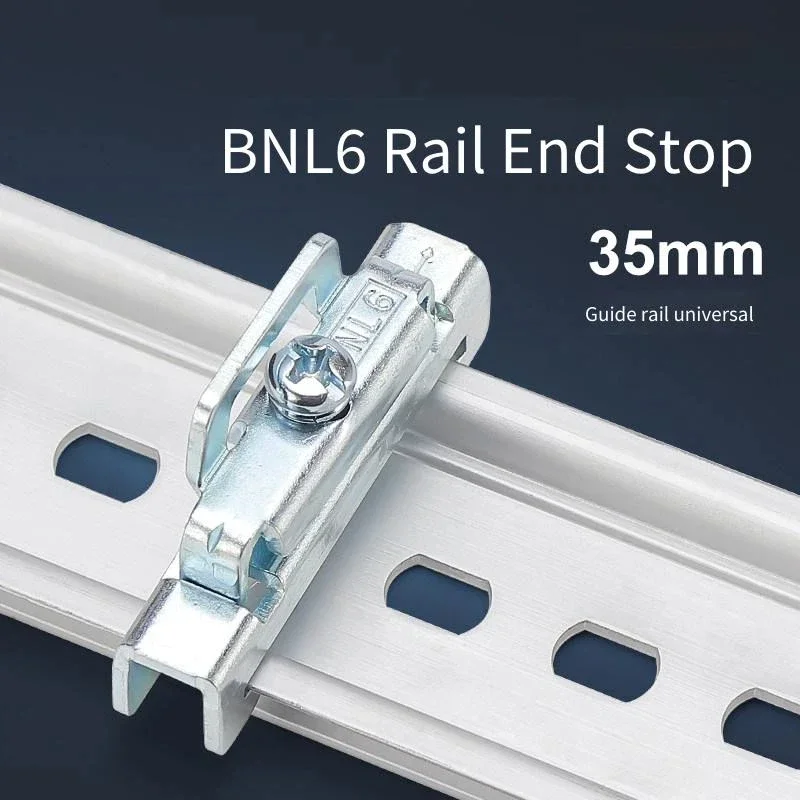 BNL6 DIN35mm Electrical Installation Guide Rail End Locking Buckle Blue Zinc Plated Frame Fixing Clip C45 1.5mm Thickness