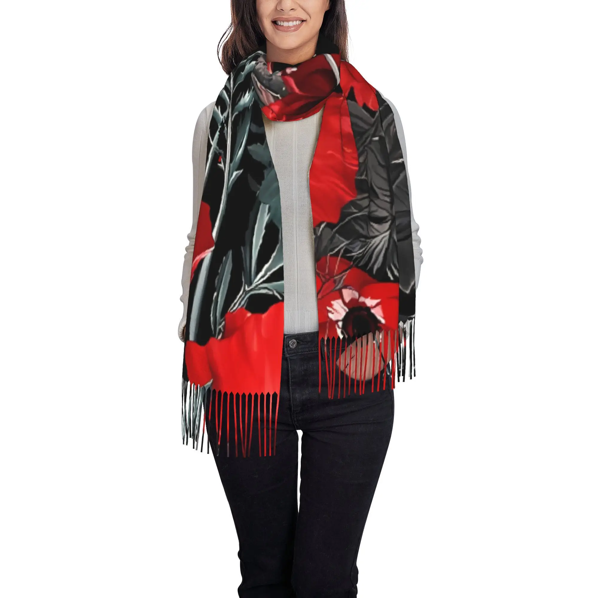 1pc Garden Shawls In Autumn Winter Vintage Thermal Birthday Gift Tassels Shawl Scarves
