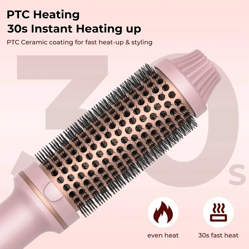 Heated Styling Brush Electric Curler Wand 3-In-1 Ionic Hair Curler/Straightener With Anti-Scald Nylon Bristles