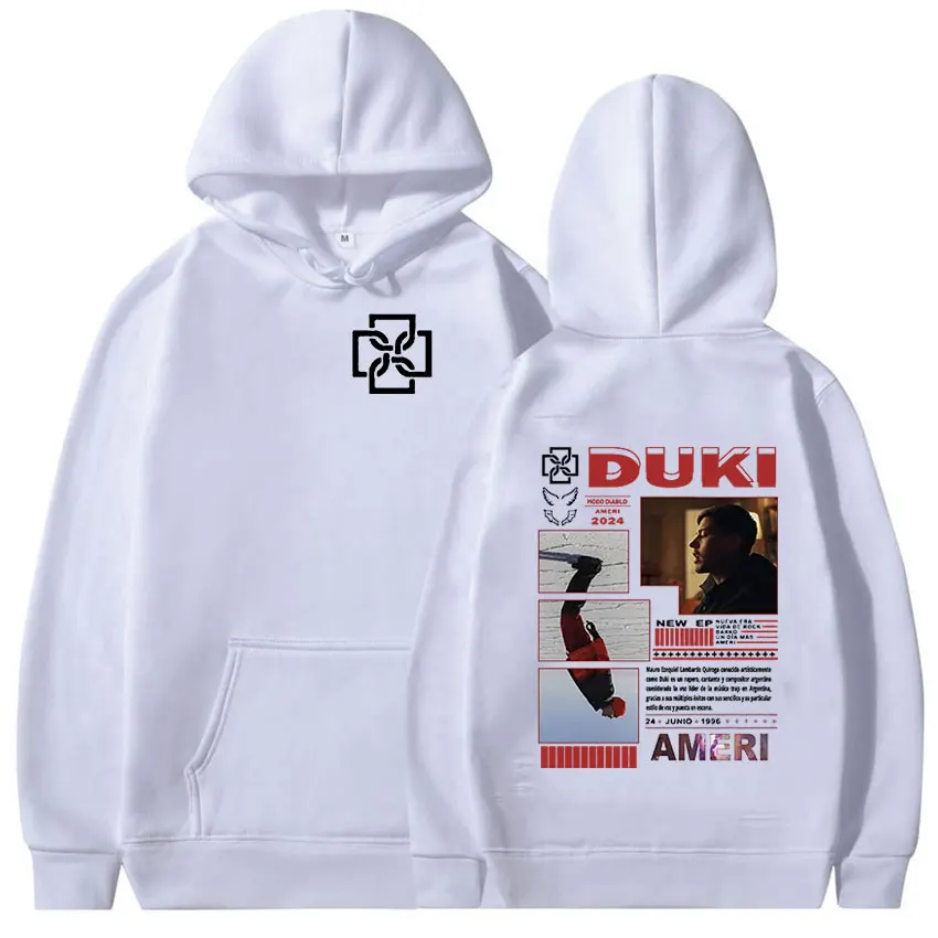 Rapper Duki Ameri Tour 2024 Graphic Hoodie Men Women Retro Long Sleeve Oversized Sweatshirt Hip Hop Pullover Hoodies Streetwear