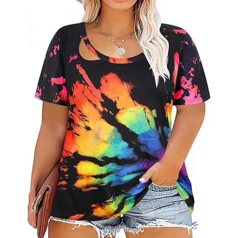 Summer Vintage 3D Print T-Shirts Women Streetwear Short Sleeve T Shirt Harajuku Tees Oversized Y2k Tops Woman Clothing Plus Size