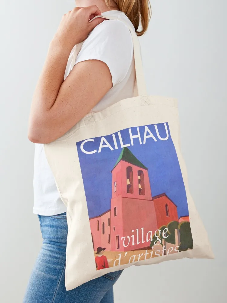 

Medieval French village Cailhau, village d'artistes Art Deco style Tote Bag handbag Beach bag canvas tote Handbags
