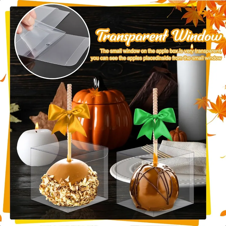 100 Stück Süßigkeiten-Apfel-Boxen mit Loch, 10,2 x 10,2 x 10,2 cm, Karamell-Apfel-Behälter, Leckerli-Geschenkboxen für Hochzeit, Ernte, Party, Weihnachten