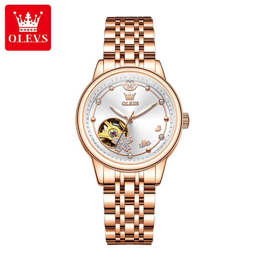 OLEVS brand new hollowed out ruby mechanical watch waterproof women's watch female 6732