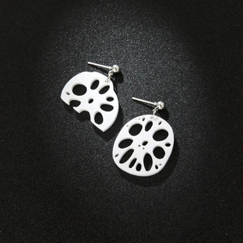Cute Cartoon Fashion Acrylic Earrings Big Leaves Dangle Earrings Cheese White Lotus Root Asymmetric Earrings Girls Jewelry