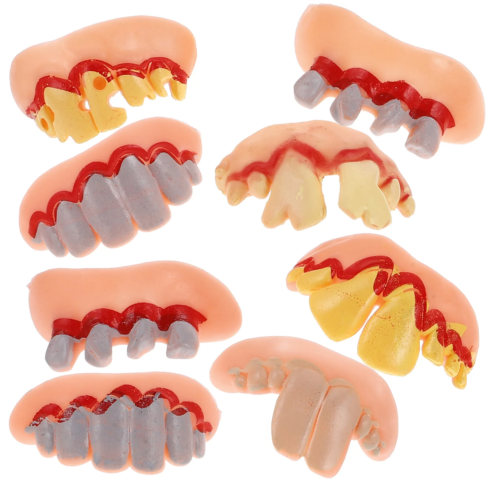 8 pezzi di denti finti scherzo costumi di Halloween modello divertente protesi brutta artificiale per bambino