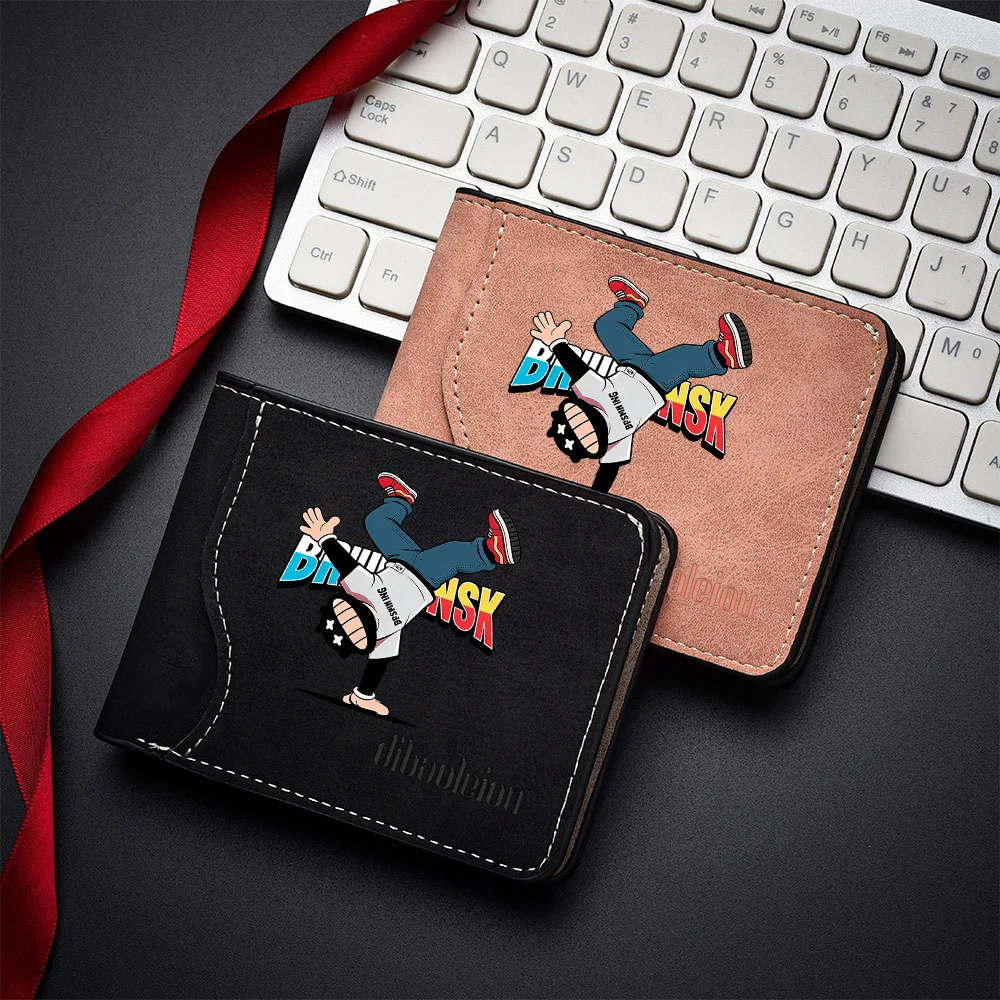 Youth Student Casual Short Style Fashionable Cartoon Boy Print Wallet - New Bank Card Storage Bag for Men