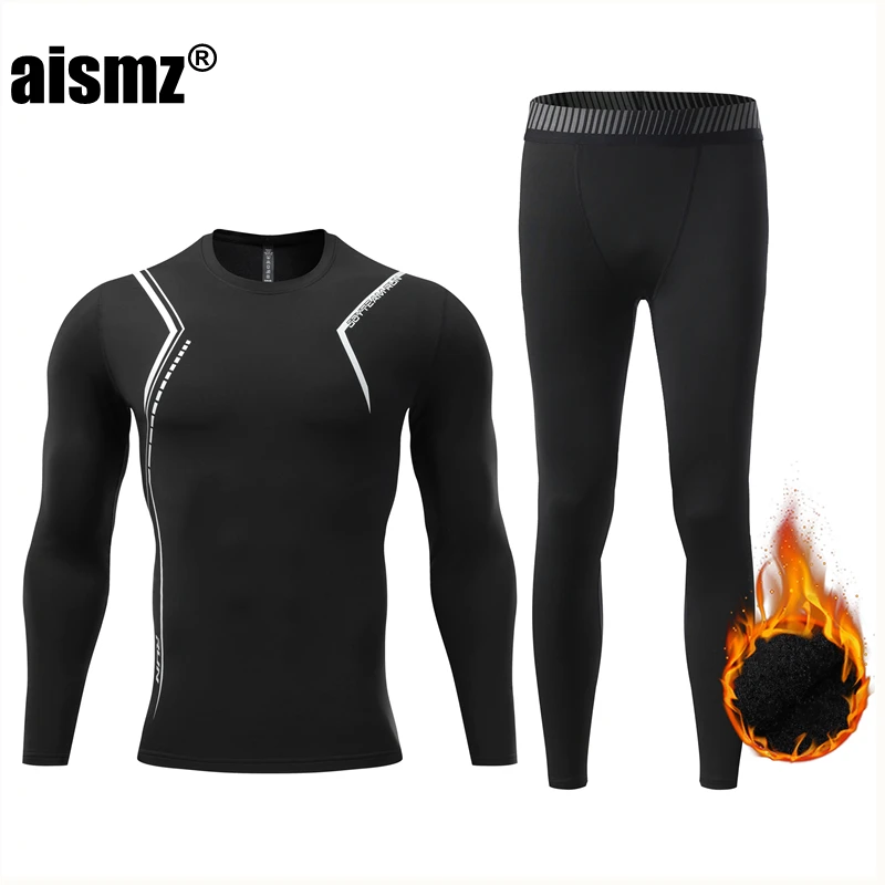 Aismz Winter Thermal Underwear Men & Baby Boy Warm Men's Undrewear Set Fleece Compression Quick Drying Second Skin Long Johns